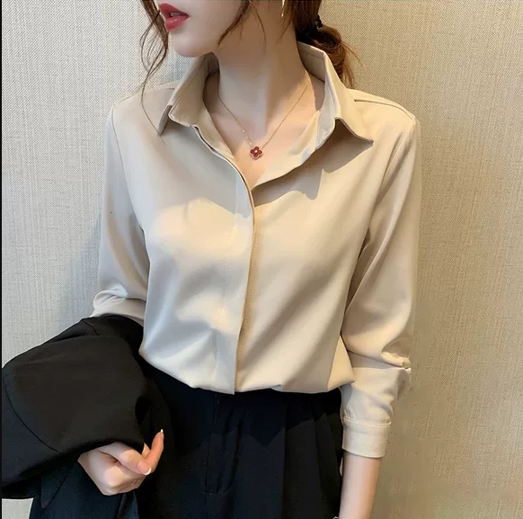 法式真丝长袖衬衫女2023早秋新款通勤职业内搭打底高级感别致衬衣